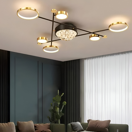 LED chandelier with remote control and crystal MISEL 138W, 7 Elements, Cold/Warm/Neutral light, Dimmable, Black Gold