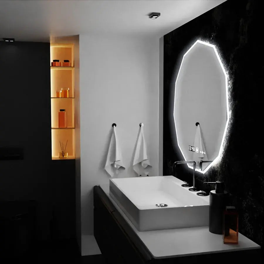 Mirror LED Polygon 70cm Judith Sensor MotionGlow Marcellow System Defrosting Clock & Dimable Thermometer