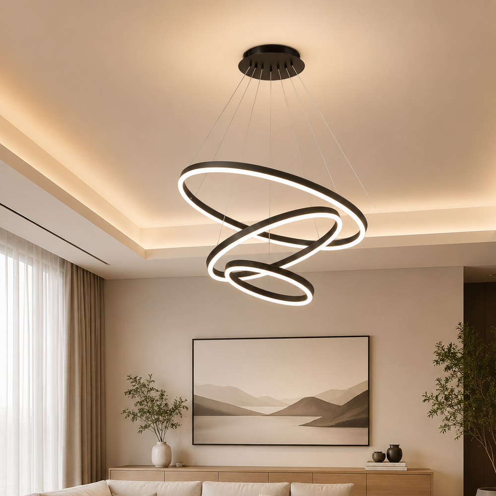 Suspended LED chandelier with remote control CASIANA 85W, 3 Circles, C ...