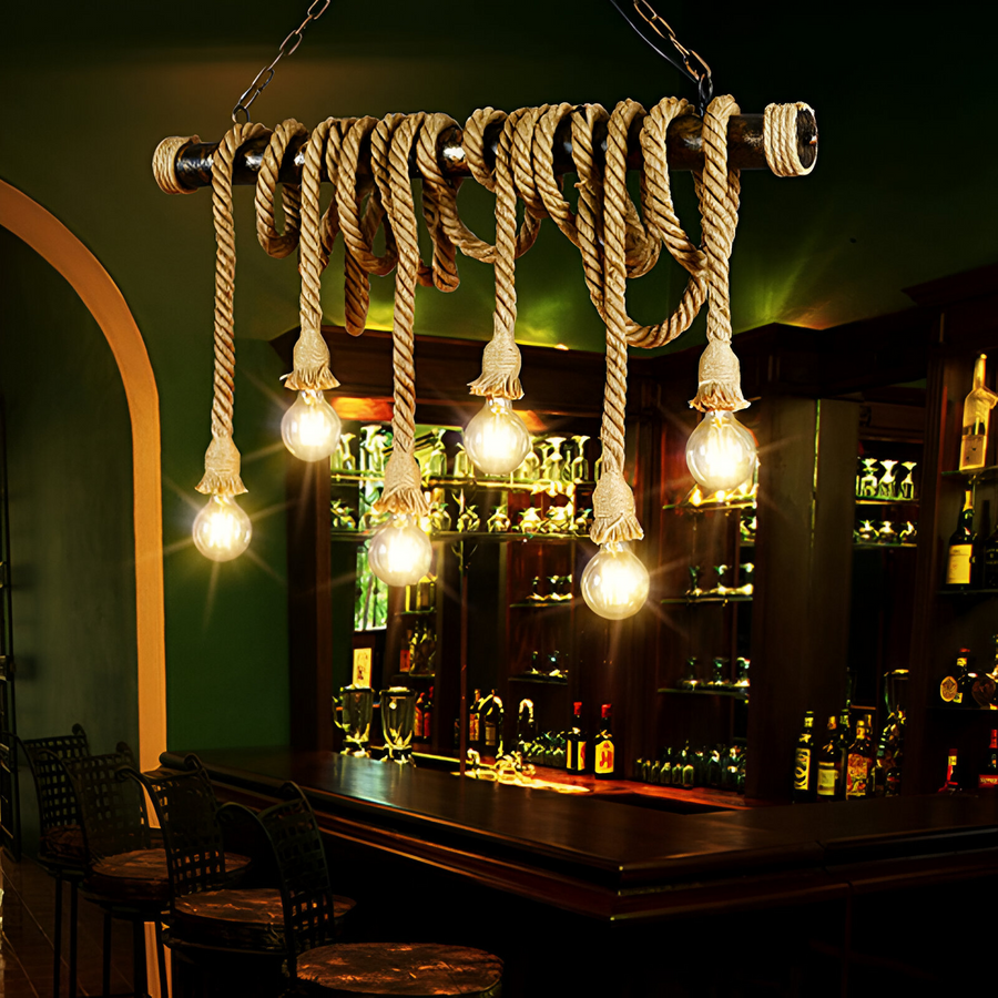 Vintage Rope Chandelier PEDRO, 6 x E27 Dark Wood