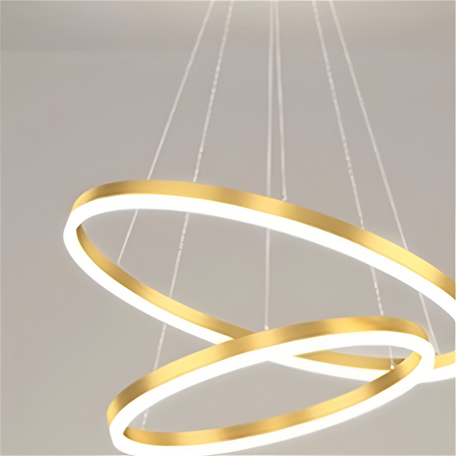 Suspended LED chandelier with remote control ELIZABETH, 84W, 3 Circles, Cold/Warm/Neutral light, Dimmable, Shiny Gold, Adjustable Height