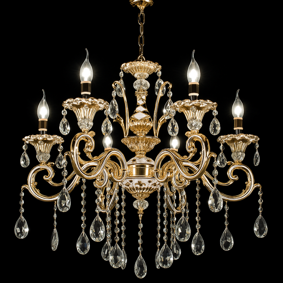 Luciano Crystal Chandelier, 6*E14, Gold, Metal and Crystal