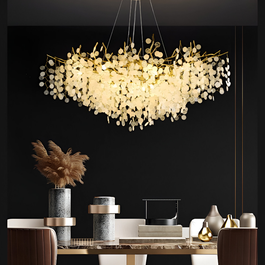 WALTZ Serenade Crystal Chandelier, 9xG9, Gold, 80cm, Adjustable Height