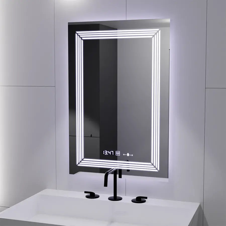 Rectangular LED mirror, 60x80cm, Venezia MotionGlow Marcello sensor, De-fogging system, Clock & Thermometer, Dimabila