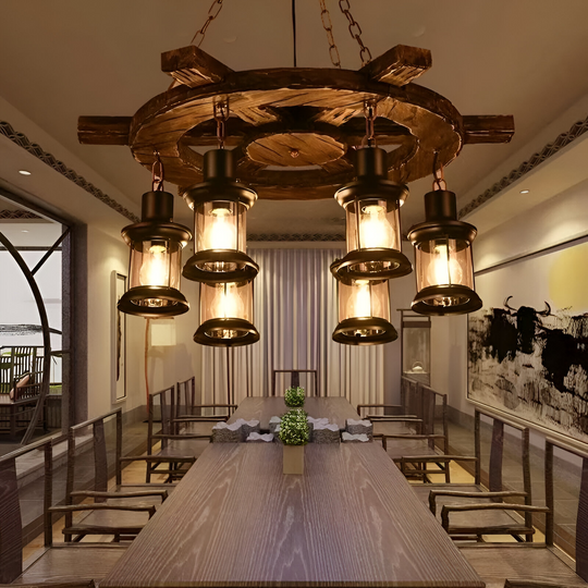 Vintage Chandelier LV592/6BK, 6xE27, Rustic Barn, String and Metal, 70cm, Brown Vintage Chandeliers Default Title Alessandro Design
