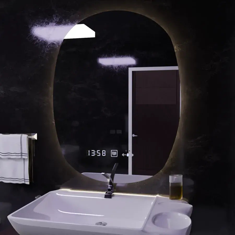 Oval LED mirror, 60x80cm, Ranya Marcello MotionGlow sensor, De-fogging system, Clock & Thermometer, Dimabila