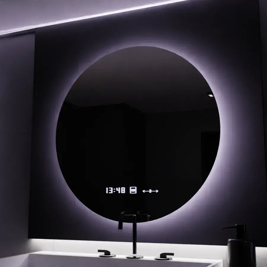 LED Round Mirror, 70cm, Serenite MotionGlow Marcello, Demister System, Clock & Thermometer, Dimmable