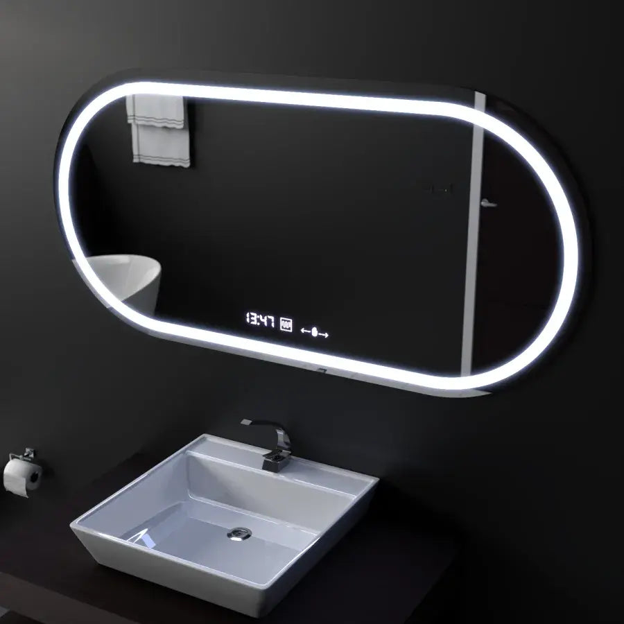 Oval LED mirror, 80x50cm, Altera Marcello MotionGlow Sensor, Demister System, Clock & Thermometer, Dimmable