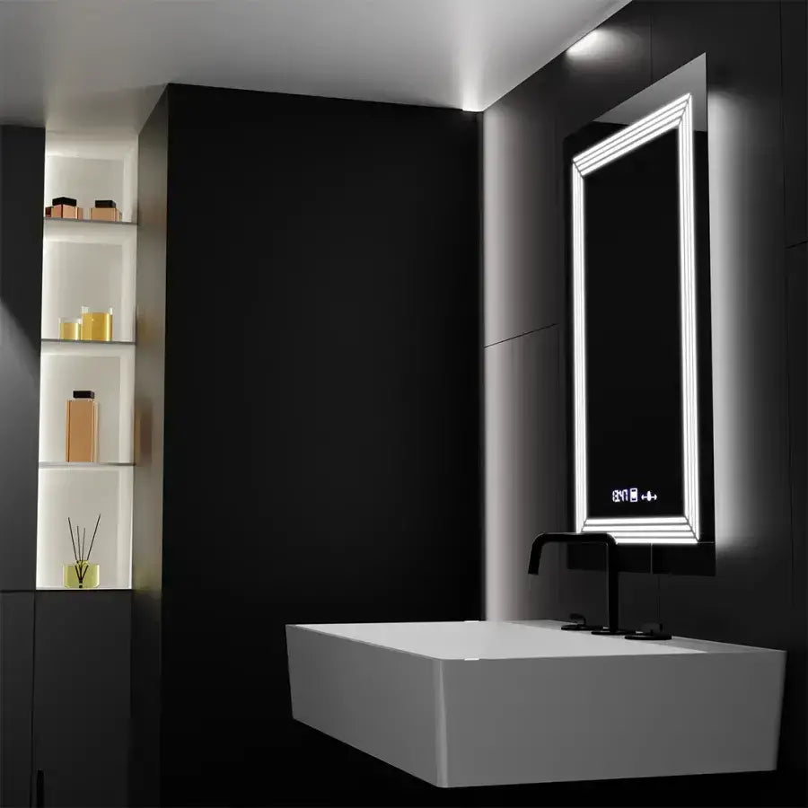 Rectangular LED mirror, 60x80cm, Venezia MotionGlow Marcello sensor, De-fogging system, Clock & Thermometer, Dimabila