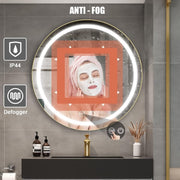 Oglinda LED cu Dulap, Rotunda, 50x50cm, Dezaburire, Lumina Rece/Calda/Neutra, Rama Neagra, Spatiu de Depozitare