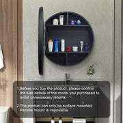 Oglinda LED cu Dulap, Rotunda, 50x50cm, Dezaburire, Lumina Rece/Calda/Neutra, Rama Neagra, Spatiu de Depozitare
