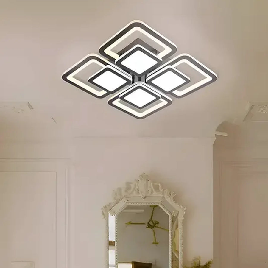 LED Chandelier with Remote Control SUSAN, 77W, 4 Squares, Cold/Warm/Neutral Light, Dimmable, Black