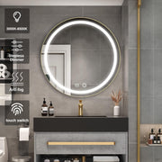 Oglinda LED cu Dulap, Rotunda, 50x50cm, Dezaburire, Lumina Rece/Calda/Neutra, Rama Neagra, Spatiu de Depozitare
