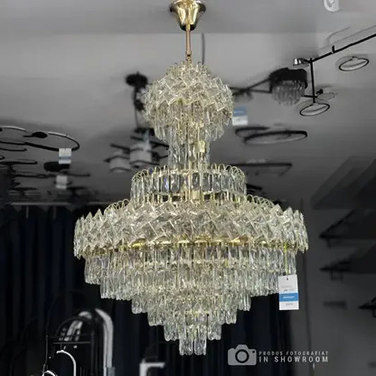Junnut Chandelier 21*E27, Crystal and Metal, Gold