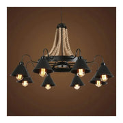 Indian Chandelier, 8*E27, Metal and Rope, Black