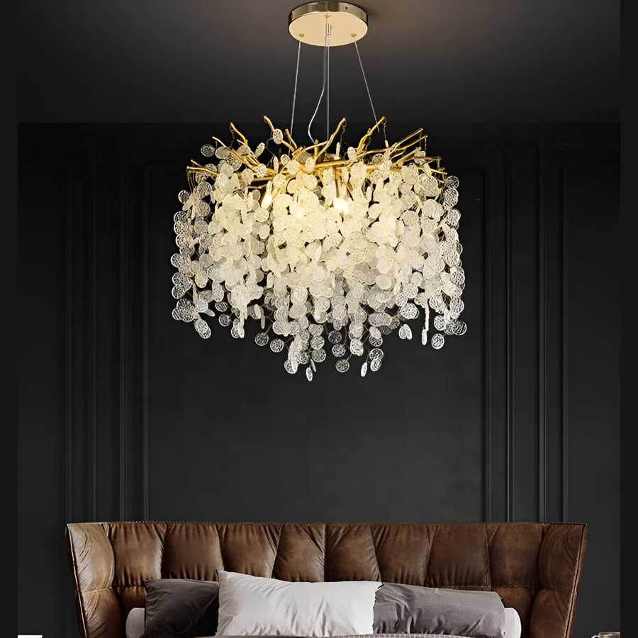 WALTZ Serenade Crystal Chandelier, 5x G9, Gold, 45cm, Adjustable Height