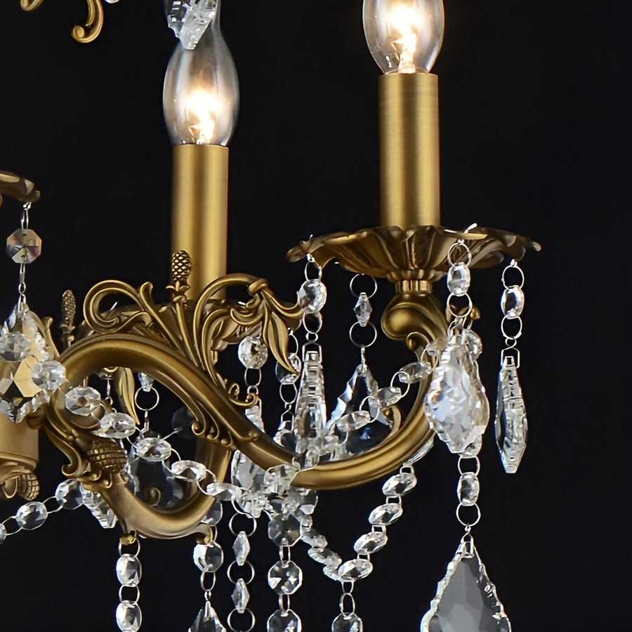 SANSSOUCI Royal Chandelier 12xE14 Metal and Crystal Adjustable Height Antique Brass
