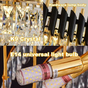 VERSAILLES Eleganza Crystal Chandelier 7x E14, Diameter 49cm, Shiny Gold and Black, Adjustable Height