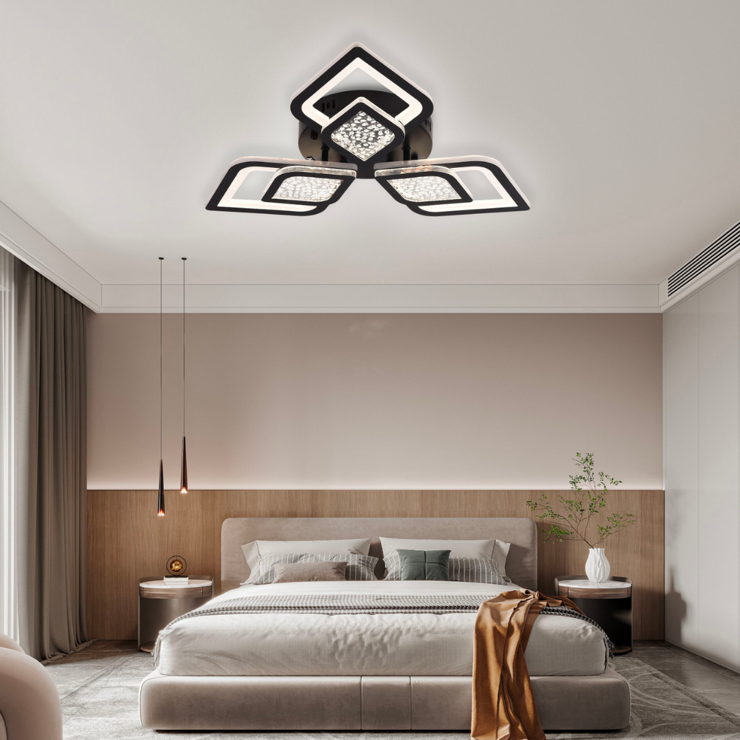LED chandelier with Lorenzo remote control, 62W, 3 petals, cold/hot/neutral light, unstable, black