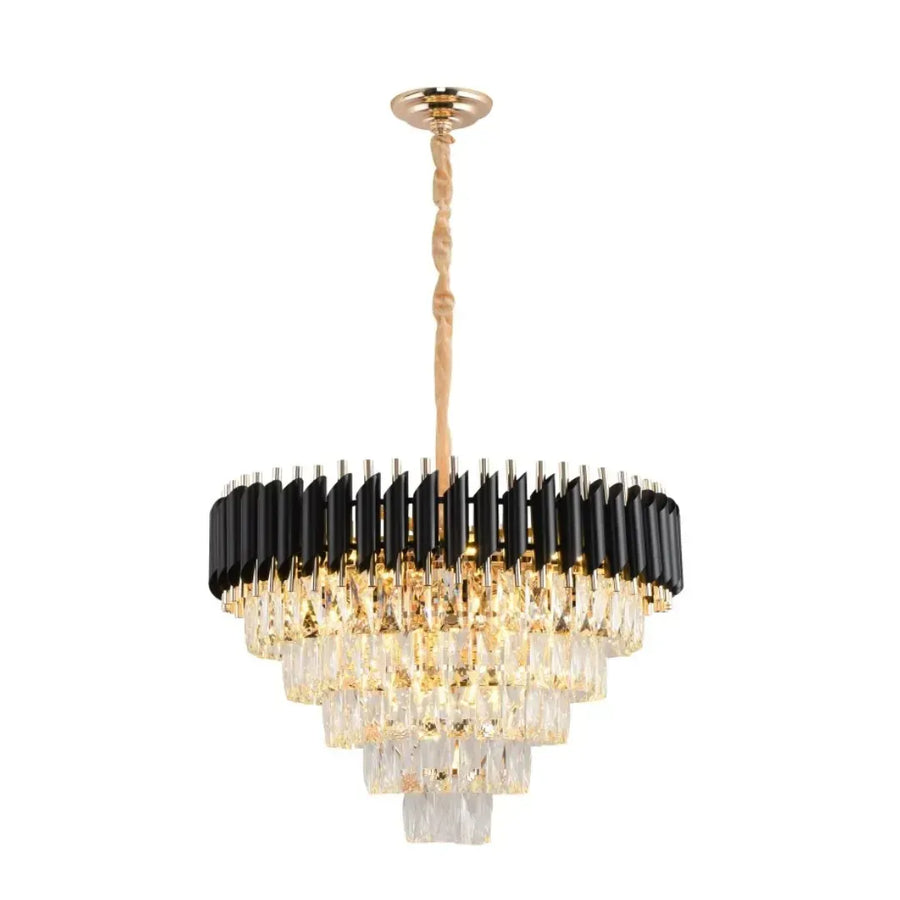 VERSAILLES Magno Crystal Chandelier 8xE27, Diameter 60cm, Glossy Gold and Black, Adjustable Height