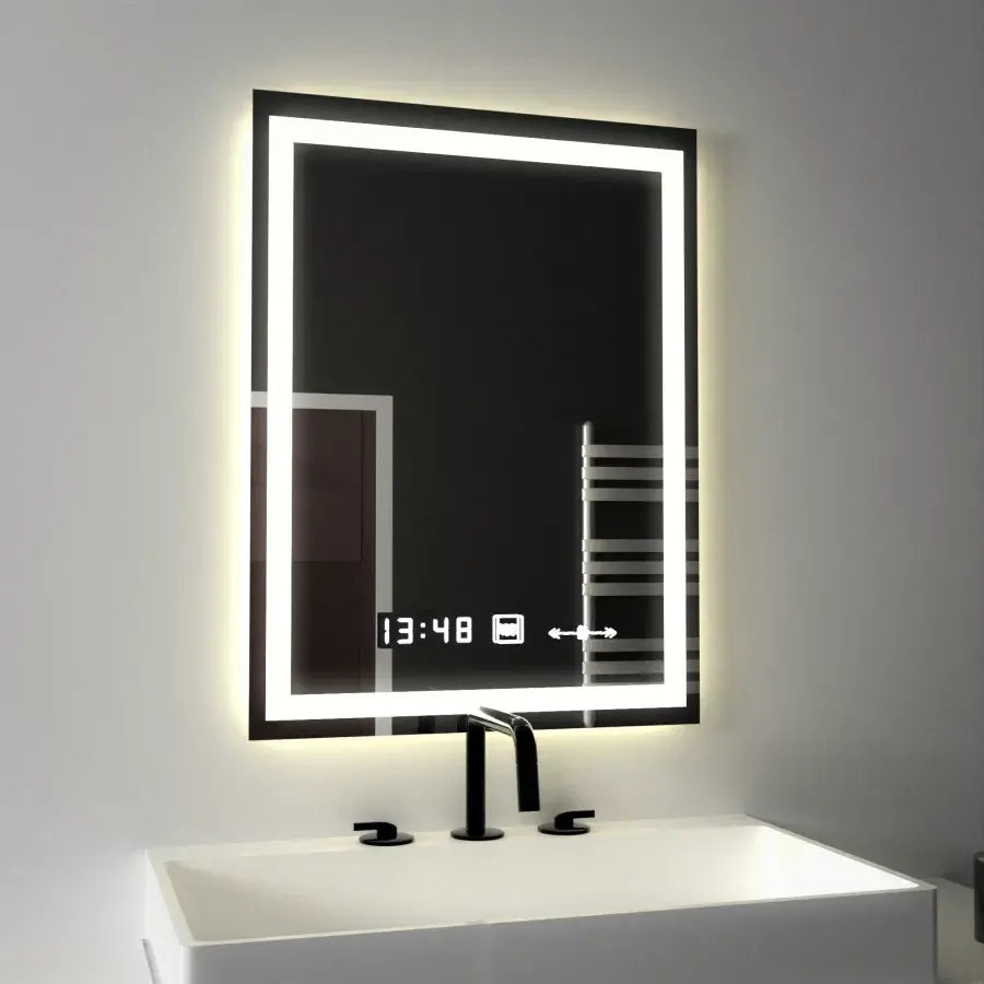 Rectangular LED mirror, 45x60cm, Verite MotionGlow Marcello, Demister System, Clock & Thermometer, Dimmable