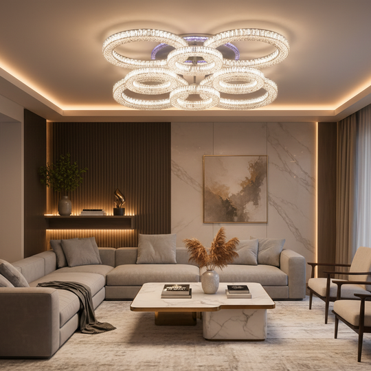 LED Chandelier RONDA Regalis with remote control 141W, 8 Circles, Cold/Warm/Neutral light, Dimmable, White LED Chandeliers with Remote Control Default Title Alessandro Design