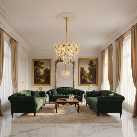 Crystal Chandelier FLEUR Eleganza 9xE14, Diameter 50cm, Height 40cm, Shiny Gold, Adjustable Height, Elegant Design Crystal Chandelier Default Title Alessandro Design
