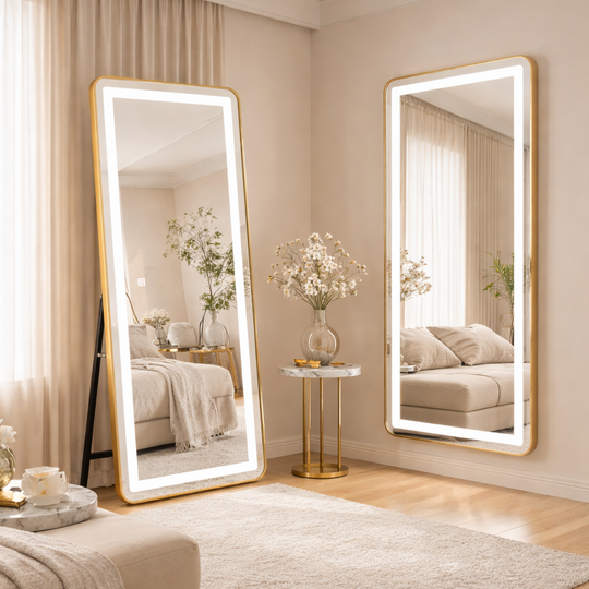 Rectangular LED Mirror, Gold Frame, 50x160cm, Dimmable, Cold/Warm/Neutral Light, Dressing Couture Dressing Mirrors Default Title Alessandro Design
