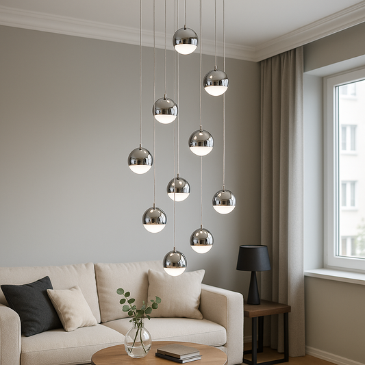 Suspended LED chandelier with remote control JEREMIAS 132W, 10 Elements, Cold/Warm/Neutral light, Dimmable, Silver