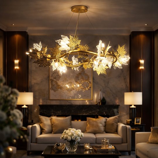 Modern Chandelier LEAFORA Eleganza, 6xE14, Diameter 50cm, Gold, Adjustable Height, Metal and Crystal Modern Chandeliers Default Title Alessandro Design