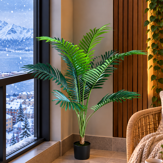 Kentia Palm Tree Artificial Plant, 12 leaves, 120 cm, Green, with Pot