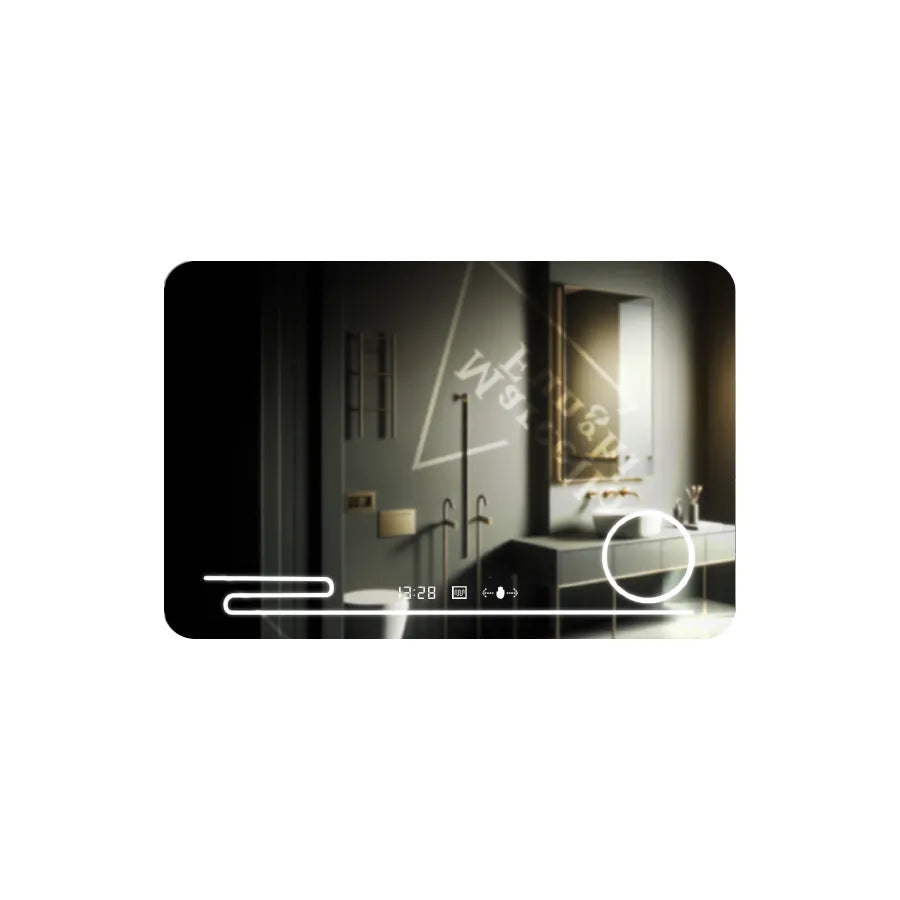 Rectangular LED mirror, 100x60cm, Harmonie MotionGlow Marcello, Demister System, Clock & Thermometer, Cosmetic Magnifier, Dimmable