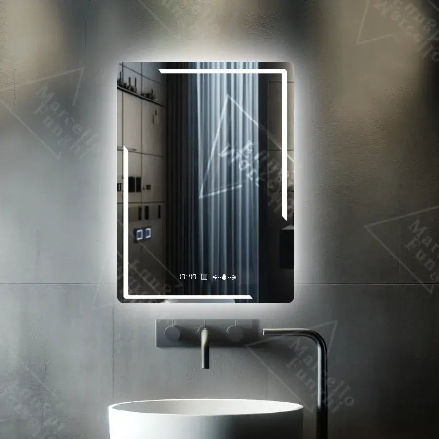 Rectangular LED mirror, 60x80cm, Rayonnement MotionGlow Marcello, Demister System, Clock & Thermometer, Dimmable