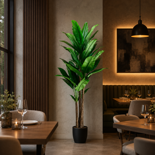 Artificial Banana Tree Plant, 190 cm, 3 stems, 27 leaves, Green, with Pot