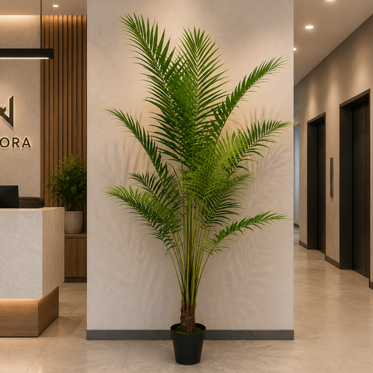 Artificial Kentia Palm Tree Plant, With Elegant Leaves, 200 cm, 15 leaves, Green, with Pot