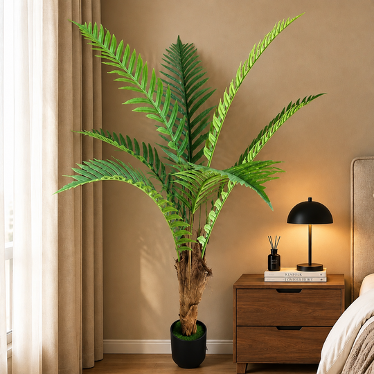 Artificial Royal Palm Tree Plant, 160 cm, 7 leaves, Green, with Pot
