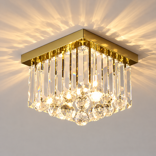 MARTINEZ Linear Luxe Crystal Chandelier, Diameter 35cm, 4x E14, Shiny Gold