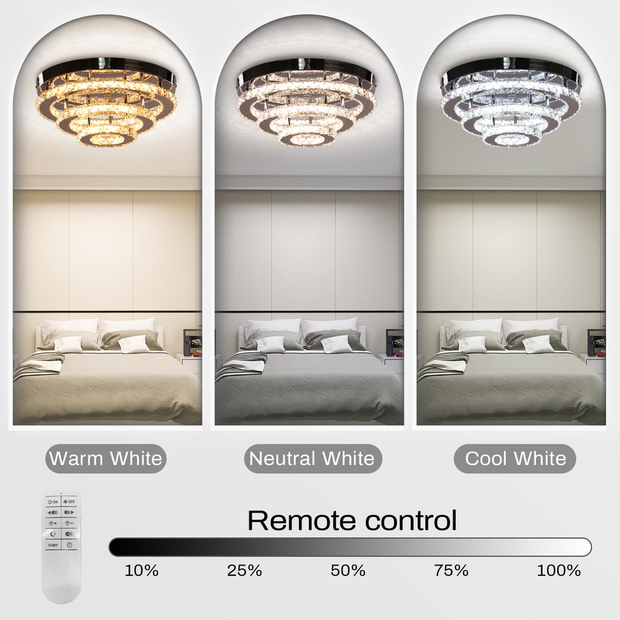 Crystal LED Chandelier LLC151/500CH, 64W, 3 Elements, Cold/Warm/Neutral light, Dimmable, Shiny Chrome