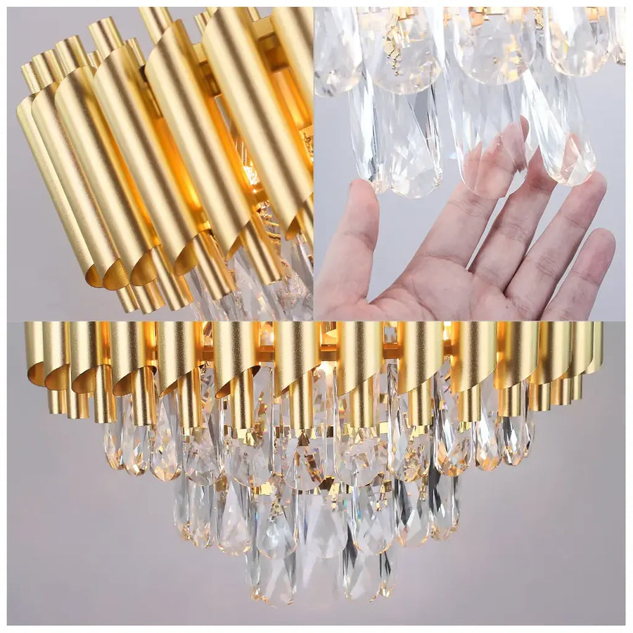 VERSAILLES Petito Crystal Chandelier 3xE14, Diameter 30cm, Gold, Adjustable Height