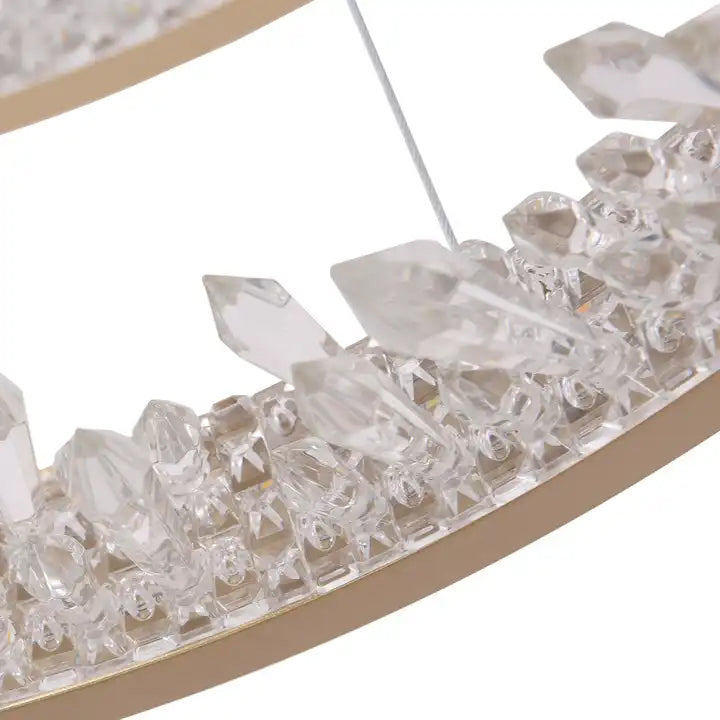 Suspended LED chandelier with remote control, K9 Crystals, 67W, 2 Circles, 60 cm, Cold/Warm/Neutral light, Dimmable, Gold, Height Adjustable