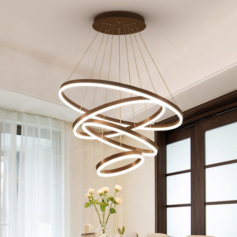 Suspended LED chandelier with remote control CASIANA 130W, 4 Circles, Cold/Warm/Neutral light, Dimmable, Black, Height Adjustable