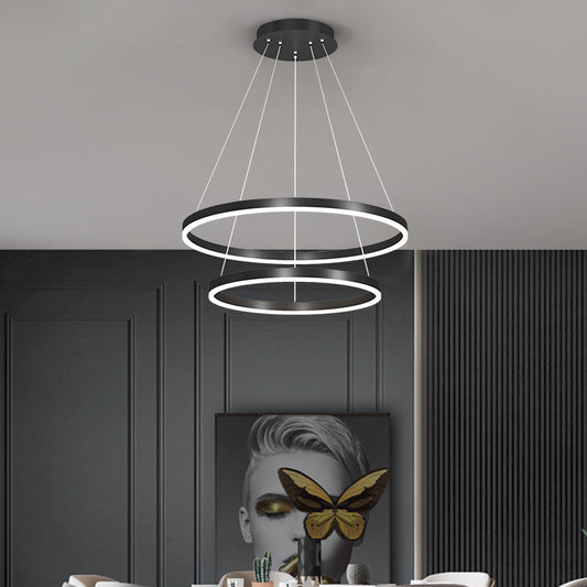 Suspended LED chandelier with remote control CASIANA 41W, 2 Circles, Cold/Warm/Neutral light, Dimmable, Black, Height Adjustable