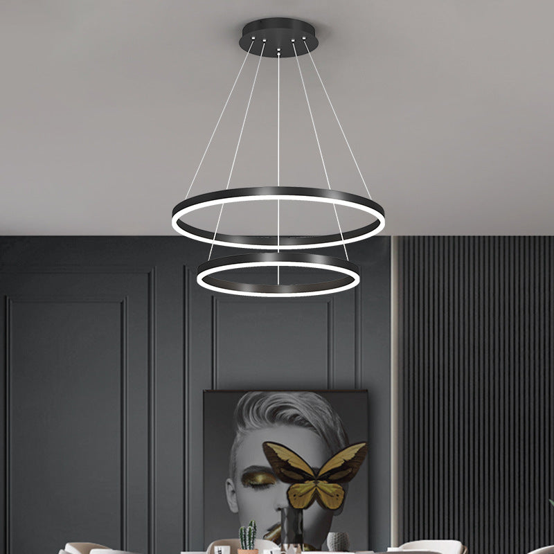 Suspended LED chandelier with remote control CASIANA 41W, 2 Circles, Cold/Warm/Neutral light, Dimmable, Black, Height Adjustable