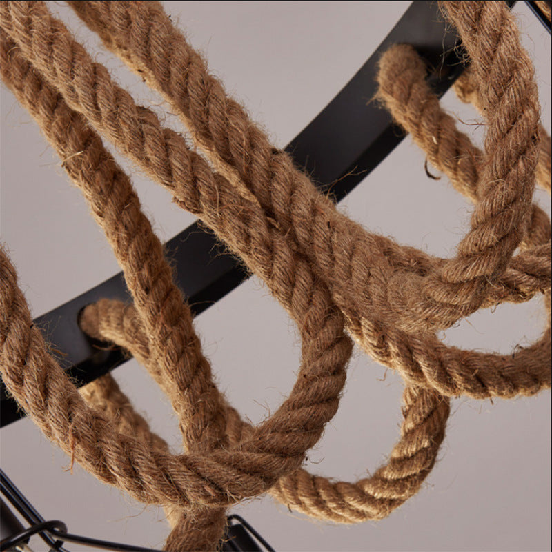 Wheel Chandelier, 3*E27, Brown, Metal and Rope