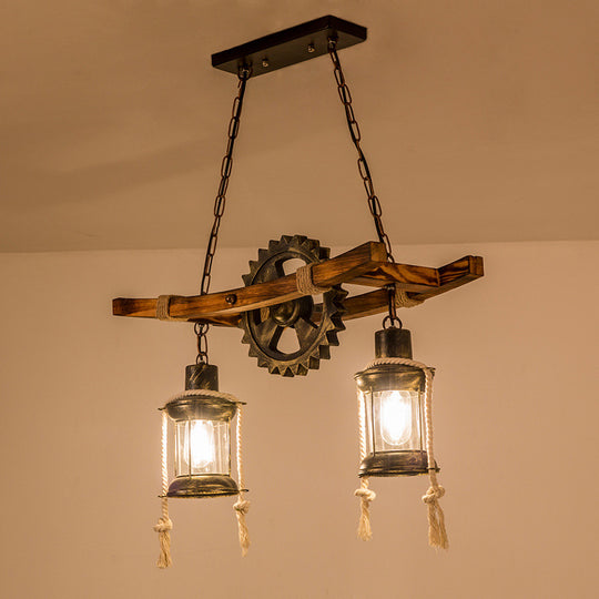 Vintage Chandelier with Rope LV590/2BK, 2xE27 Dark Wood Vintage Chandeliers Default Title Alessandro Design