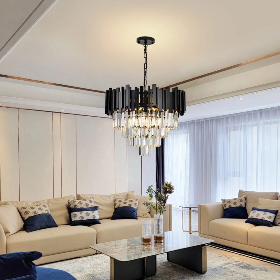 Crystal Chandelier BLOIS Eleganza 8xE14, Diameter 49cm, Black, Adjustable Height