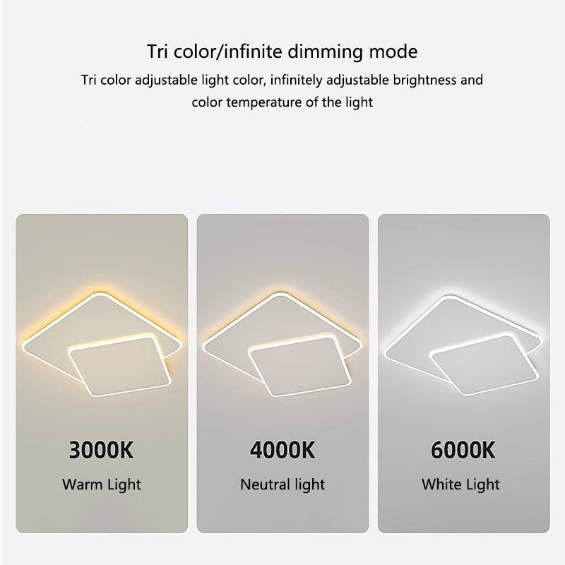 LED chandelier with remote control FUTURA LUMINA 98W, 2 Squares, Cold/Warm/Neutral light, Dimmable, White