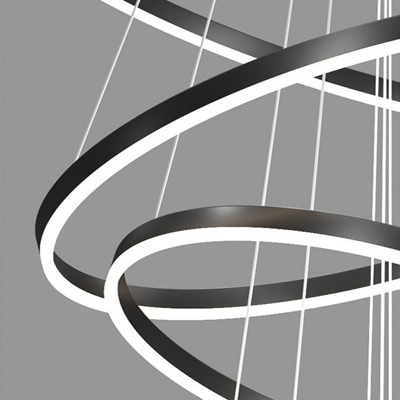 Suspended LED chandelier with remote control CASIANA 41W, 2 Circles, Cold/Warm/Neutral light, Dimmable, Black, Height Adjustable