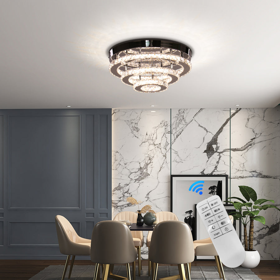 Crystal LED Chandelier LLC151/500CH, 64W, 3 Elements, Cold/Warm/Neutral light, Dimmable, Shiny Chrome