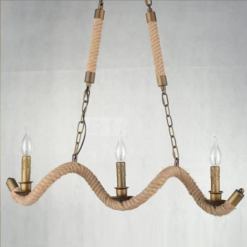 Rope Chandelier, 3*E27, Brown, Metal and Rope